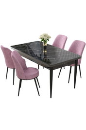 Hanah Home Juego de Mesa y Sillas de Comedor 5 Piezas Negro Mármol y Rosa